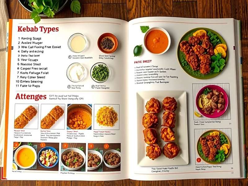 Kolkata Kebab Spike recipe book showing various kebab types with ingredients and preparation steps with Kolkata Kebab Spike watermark