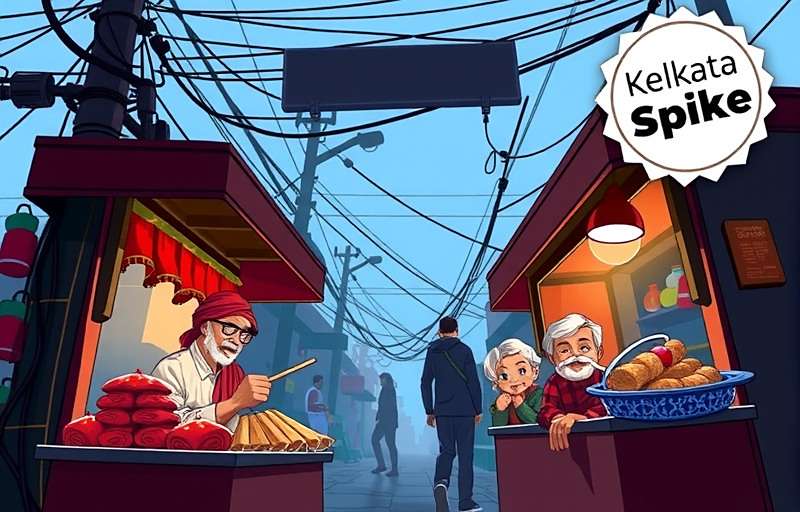 Kolkata Kebab Spike game cover showing traditional Kolkata kebab sellers and vibrant street food scene with Kolkata Kebab Spike watermark
